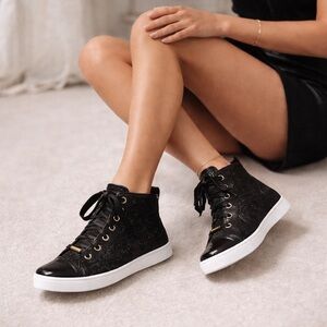 Chic Jimmy Choo glitter high-tops with gold hardware. Excellent condition Sz 38